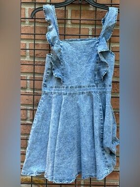 Light Wash Denim Ruffle-Strap Dress